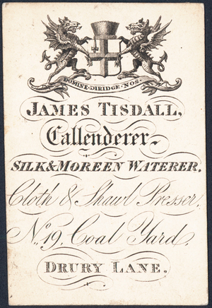 Trade card, James Tisdall (engraving)