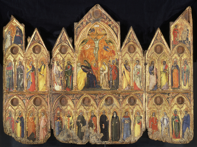 Triptych Reliquary with Crucifixion, Annunciation and Thirty Saints, 1360-65 (tempera on panel)