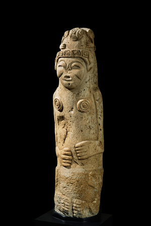 Maya female statue, stone ...