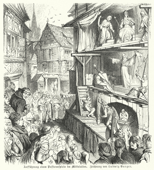 Performance of a Passion Play in the Middle Ages (engraving)