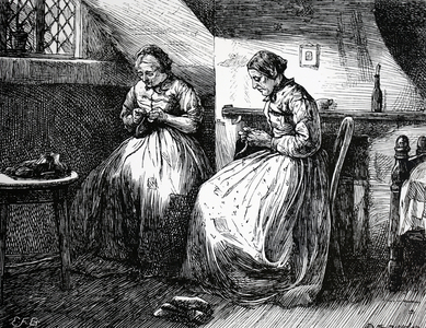 Knitting and sewing in London, 1850