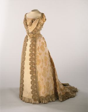 Woman's Dress: Bodice and Skirt, c.1900 (silk satin, silk velvet ribbon, tulle, pearl trim)
