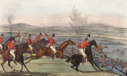 "Now for the honour of Shropshire!" The Shavington Day; A trial of rival packs, and consequently of rival horsemen (litho)