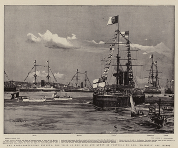 The Anglo-Portuguese Entente, the Visit of the King and Queen of Portugal to H M S "Majestic" off Lisbon (engraving)