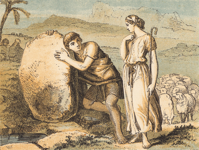 Jacob and Rachel (coloured engraving)
