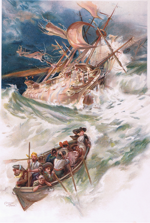 Pulling as well as we could towards the land (colour litho)