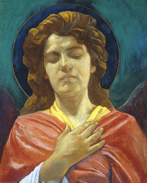 Head of an Angel, (gouache and pastel on paper laid on paper)
