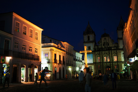 Largo Cruziero de San Fancisco at nighttime, Pelourinho district, Salvador, Bahia, Brazil (photo)