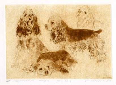 American Cocker Spaniels, 2000 (drypoint)