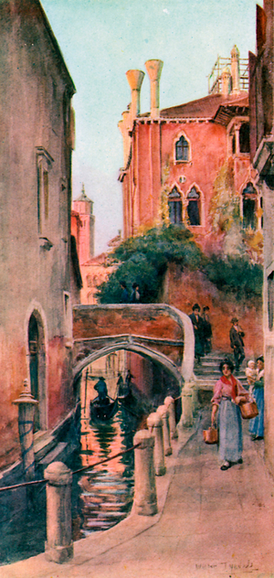 A Canal in Venice (colour litho)