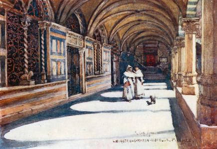 The Green Cloister of Santa Maria Novella (colour litho)