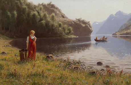 Woman in Fjord Landscape (oil on canvas)