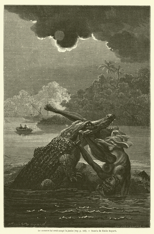 Le monstre lui avait coupe la jambe (engraving)