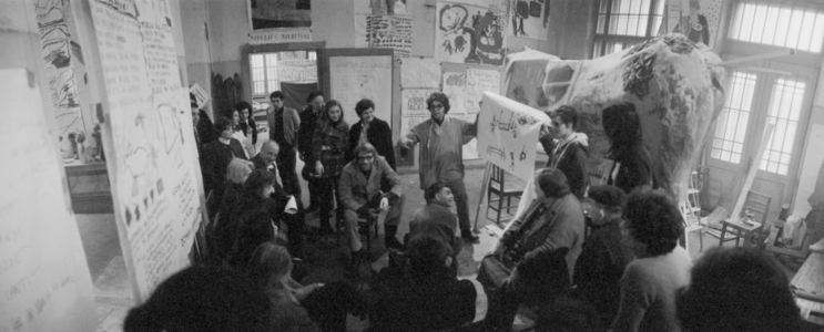 Workshop inside the Psychiatric Hospital in Trieste, Italy, 1972 (b/w photo)