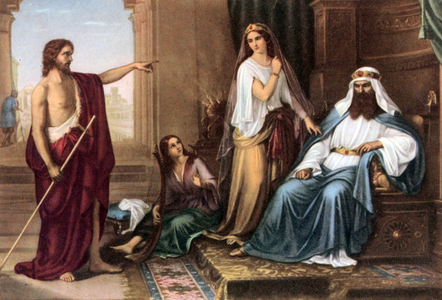 Set of biblical educational postcards in the 50's , made after Fine Arts : here after "Saint John the Baptist denouncing Herod" by Fattori