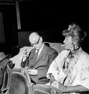 Writer Eugene Ionesco and Actress Annie Ducaux during Rehearsals of Play in Paris February 25, 1966 (b/w photo)