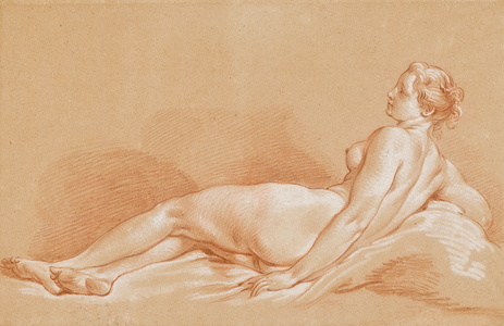 Jeune femme allongée (sanguine & white chalk on brown paper)