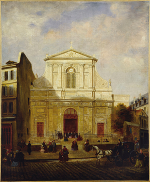 La façade de l'église des Blancs-Manteaux, 1865, in 1865 (oil on canvas)