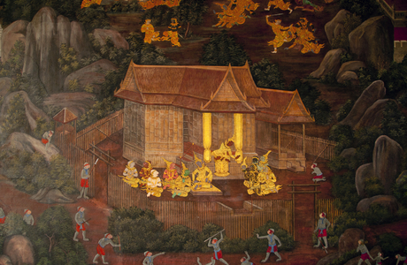 Thailand: A scene from the Ramakien (Ramayana) murals, Wat Phra Kaeo (Temple of the Emerald Buddha), Bangkok