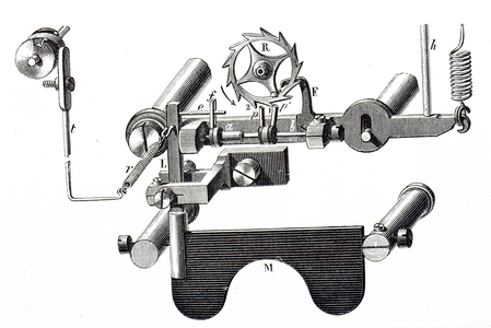 An engraving depicting the mechanism of Foy and Breguet's needle-telegraph, 19th century