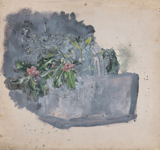 Still Life of Holly and Mistletoe (from a portfolio of oil sketches), c.1913 (oil on millboard)