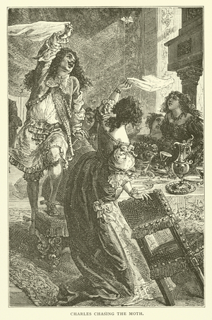 King Charles II chasing a moth (engraving)