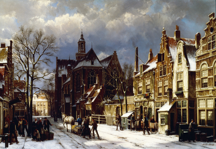 A Street Scene, Amsterdam (oil on canvas)