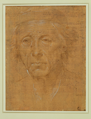 Portrait of an old man, full-face, with cap …
