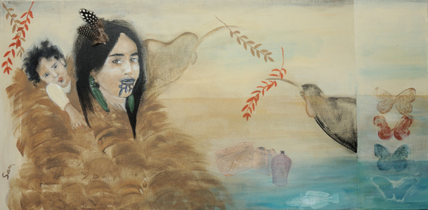  Maori Mother and Child, 2015, (acrylic/collage on canvas)