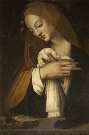 The Madonna weeping over the Instruments of the Passion
