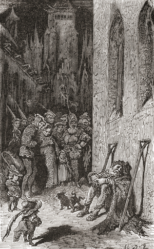 After a work by Gustave Dore for Balzac's Les Contes Drolatiques.  From Life and Reminiscences of Gustave Dore, published 1885.