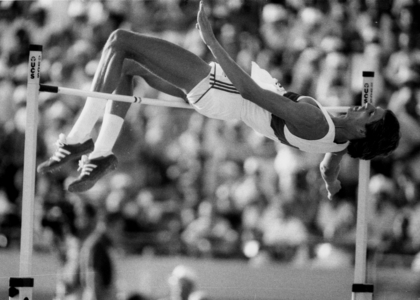 Olympic Games 1984 in Los Angeles. High jump men. Dietmar Mögenburg (FRG) Action. 10.08.1984. (photo)