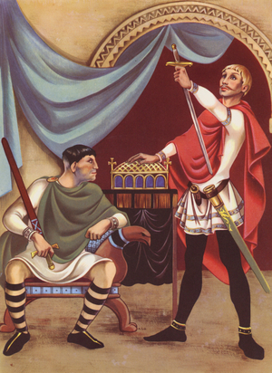 Harold takes an Oath while William's Prisoner (colour litho)