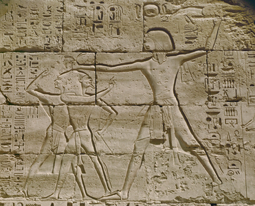 Sheshonk I, Pharaoh Shischak of the Bible OT, holding Semitic prisoners by their long hair