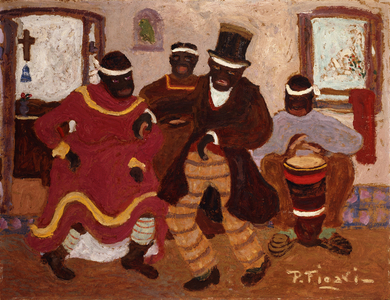 African Nostalgia (Candombe); Nostalgias Africanas (Candombe),  (oil on board)