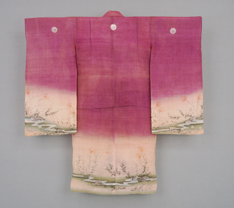 Child's kimono, 19th century (Bast fiber (asa) cloth with freehand
paste-resist decoration (tsutsugaki) and
handpainting)