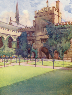 Jesus College front quadrangle (colour litho)