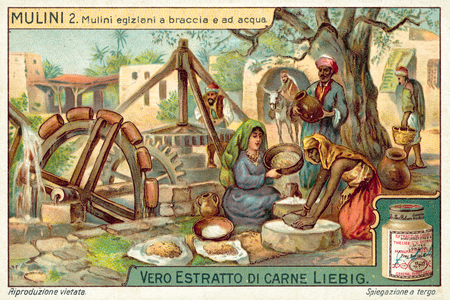 Egyptian hand and water driven mills (chromolitho)