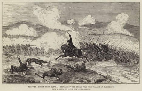 The War, Sortie from Plevna, Repulse of the Turks near the Village of Radishevo (engraving)