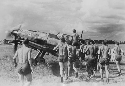 German Messerschmitt Me 109 on the Eastern Front, 1941 (b/w photo)