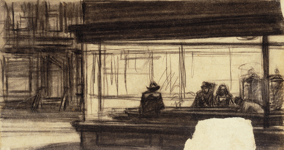 Study for Nighthawks, 1942 (conte crayon on buff paper laid down on board)