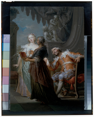 An Elegant Couple With An Old Maid In An Interior, 17th century (oil on copper)
