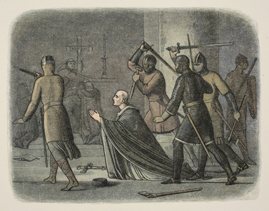 Murder of Thomas Becket, Canterbury Cathedral, 29 December 1170, from A Chronicle of England BC 55 to AD 1485, pub. London, 1863 (colour litho)