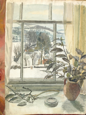 Windowsill with Pot-plant (oil on canvas)