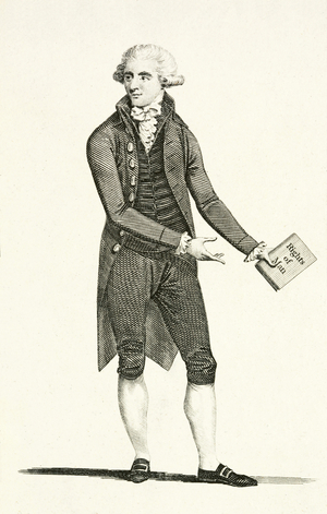 Thomas Paine, English-born American philosopher, political theorist and revolutionary, holding a copy of his book, Rights of Man (engraving)