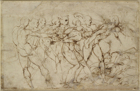 A battle of nude warriors with captives, WA1846.179 (pen & brown ink over black chalk)