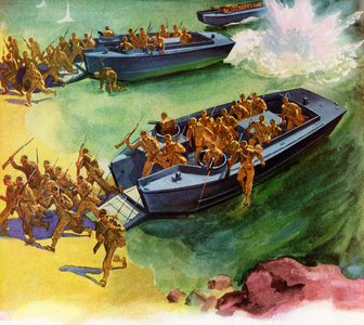 American Troops Landing at Omaha Beach, 1944 (screen print)