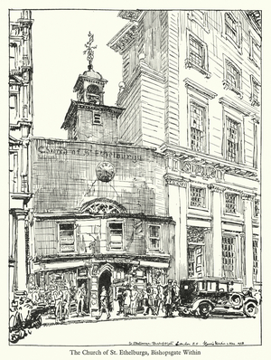London: The Church of St Ethelburga, Bishopsgate Within (litho)