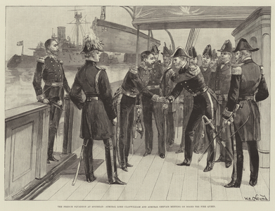 The French Squadron at Spithead, Admiral Lord Clanwilliam and Admiral Gervais meeting on Board the Fire Queen (engraving)