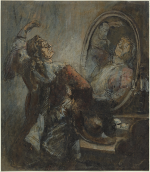 Actor Posing in Front of a Mirror, 1870s? (watercolour)
